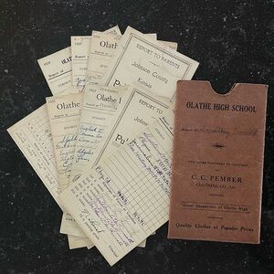 Vintage paper ephemera - handwritten report cards 1920s-1930s